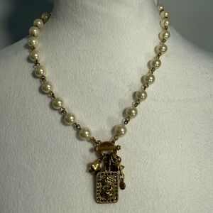 Elegant Pearl and Gold Charm Necklace